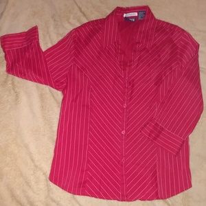 Women's Button Down Red w/White Pinstripes